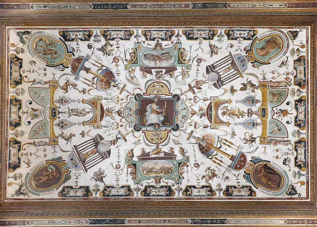 315-grottesche della volta del corridoio di levante. Il dominio di sé, Fortezza, Vigilanza - Galleria degli Uffizi, Firenze